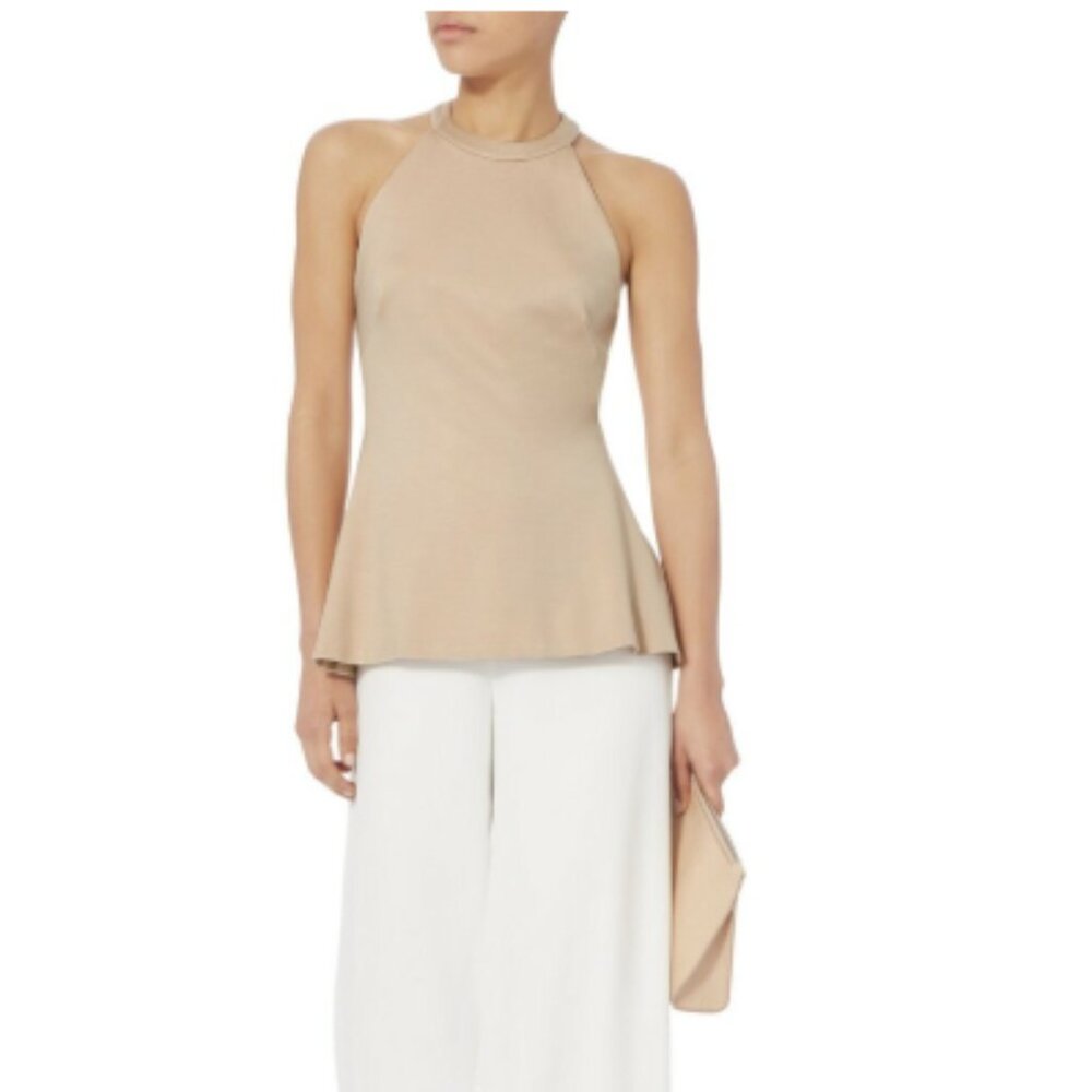 L'AGENCE Batista ponte peplum top tan Beige halter Sleeveless top tank s small